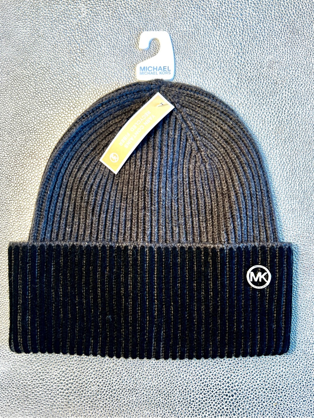 NWT MICHAEL KORS Black Grey Ribbed Beanie Hat UNISEX